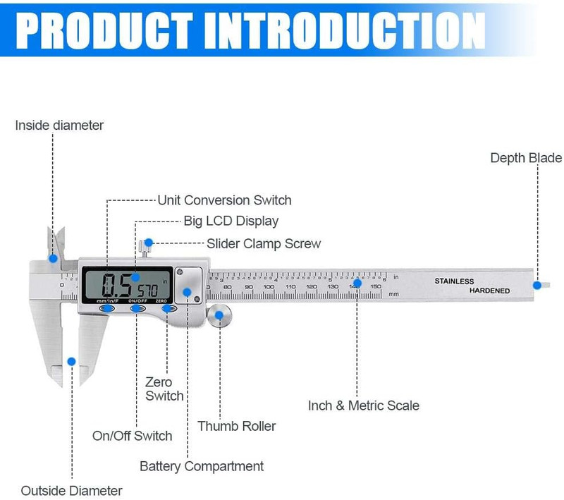 Digital Caliper Measuring Tool, Stainless Steel Vernier Caliper Digital Micromet gallery