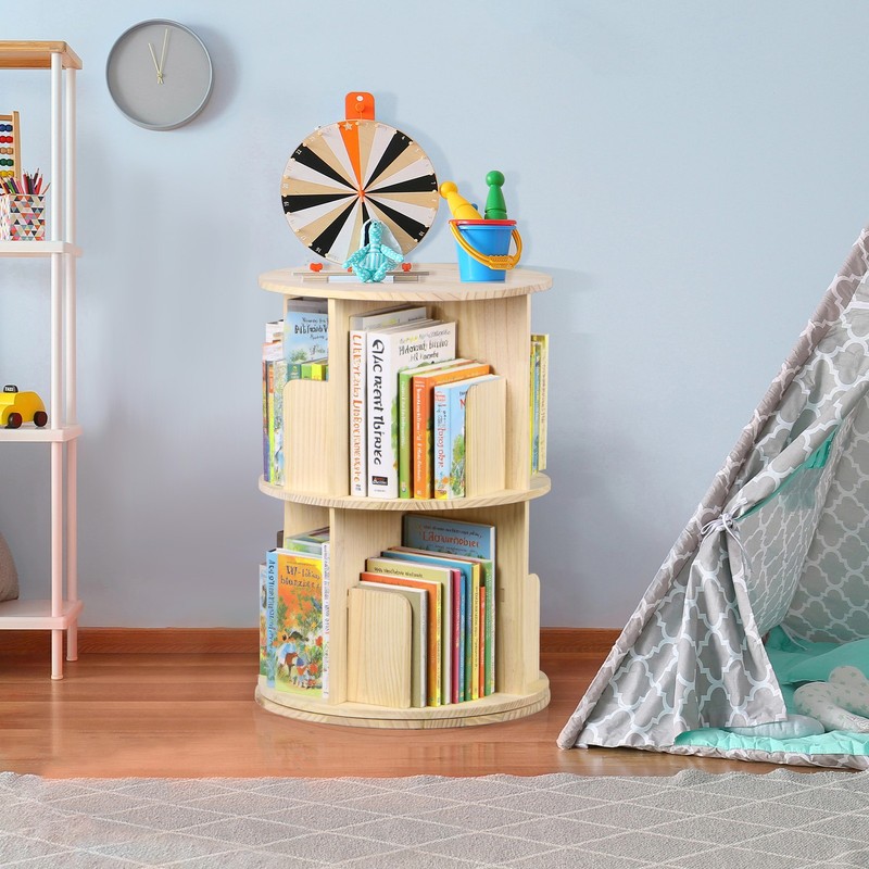 360° Revolving Bookcase Rotating Stackable Shelf Floor-Standing Storage Display gallery
