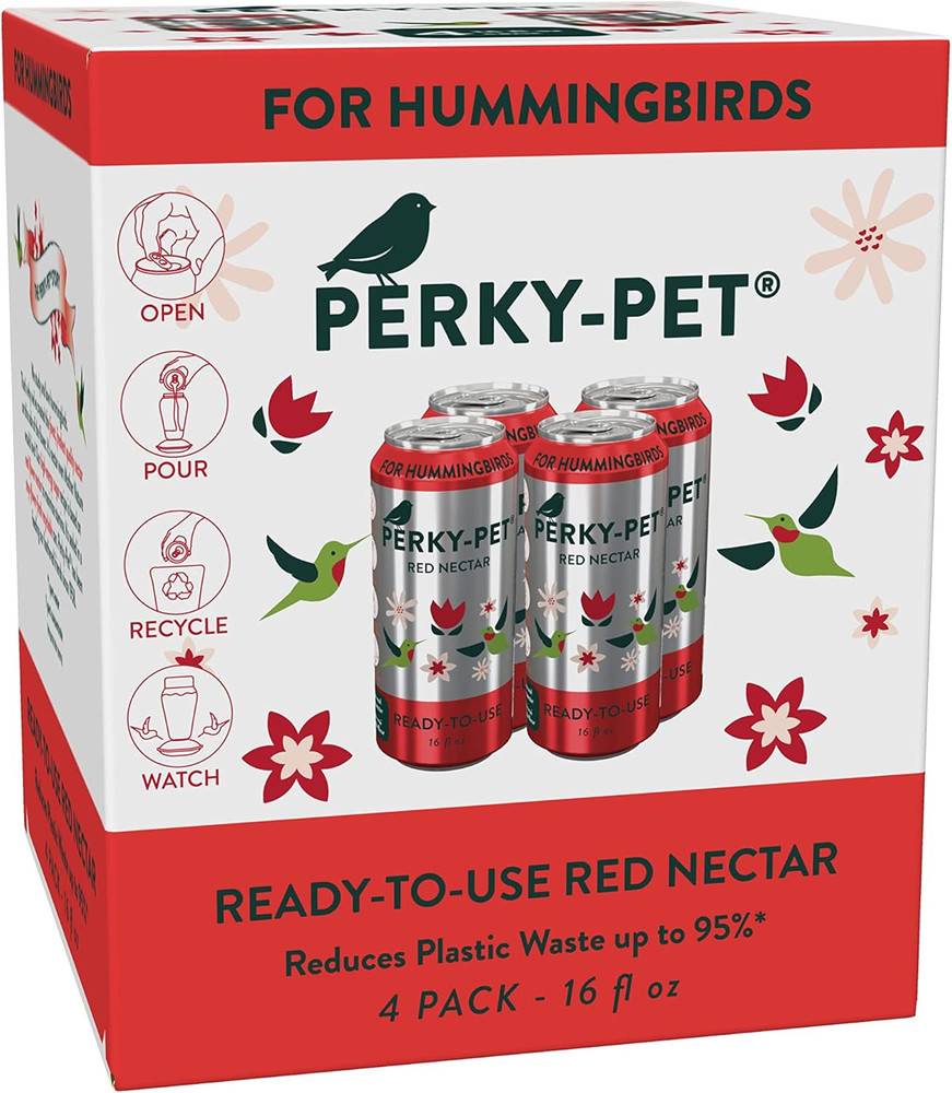 Ready-To-Use Red Hummingbird Nectar - Recyclable Aluminum Can - 4 Cans, 16 Oz Ea