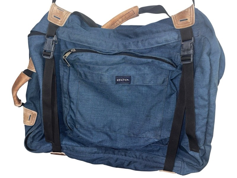 Kelty Blue convertible canvas Backpack Duffle bag Large Leather Trim