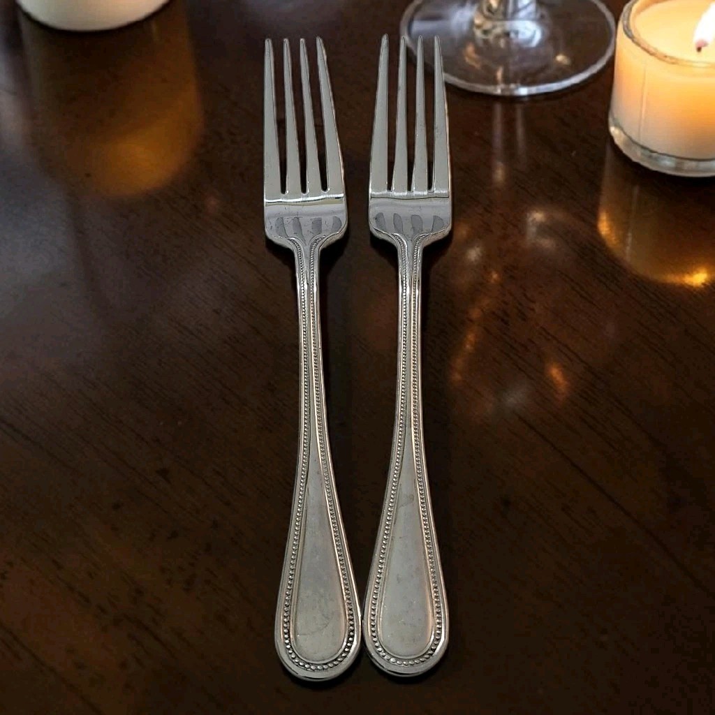 Wallace Continental Bead Stainless Steel Dinner Forks 8.75" Long Set Of 2 EC gallery