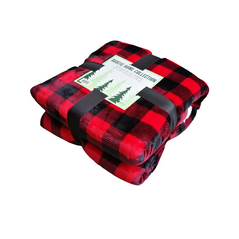 Arkwright Rustic Home Buffalo Plaid Throw Blanket, 50x70 Red/Black, Sherpa Back gallery