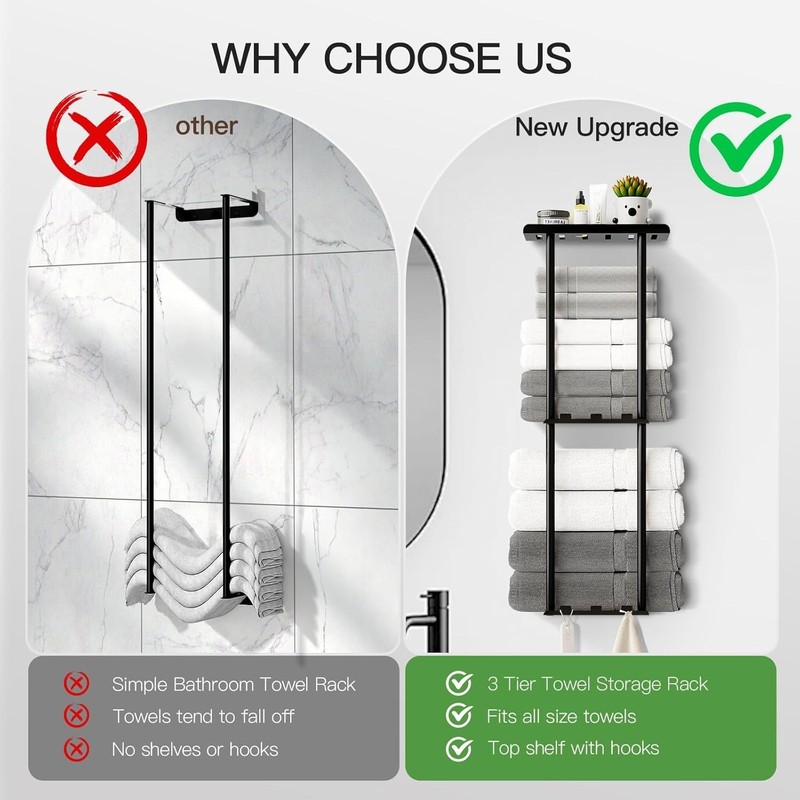Bathroom Towel Storage Rack, Wall Mounted Bathroom Towel Rack, 30 inch Heavy Dut gallery