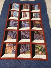 Twin Patchwork Quilt Train Theme Blue Red Black White Multicolor