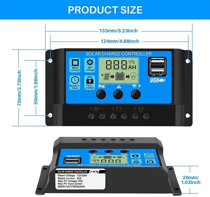 12V 24V 30A Solar Charge Controller Auto Dual USB Solar Panel Charger Regulator gallery