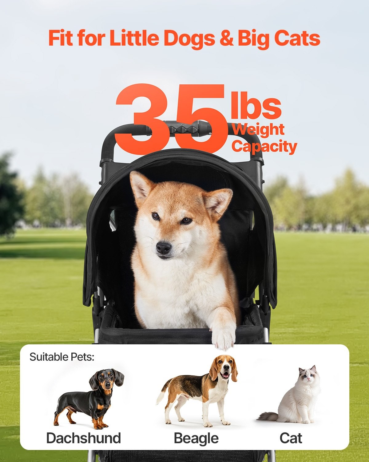 Foldable 3 Wheel Pet Stroller w/ Brake Up to 35lb Travel Dog Cat Stroller for Ca gallery