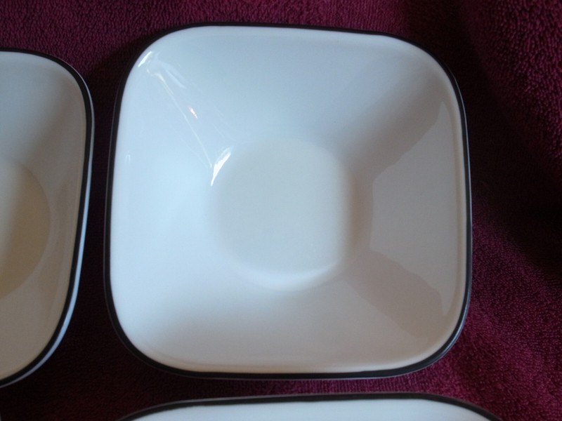 4 Corning Corelle SQUARE Simple Lines 6.25" Black Rim Soup Ceral Bowls-12 Avail gallery