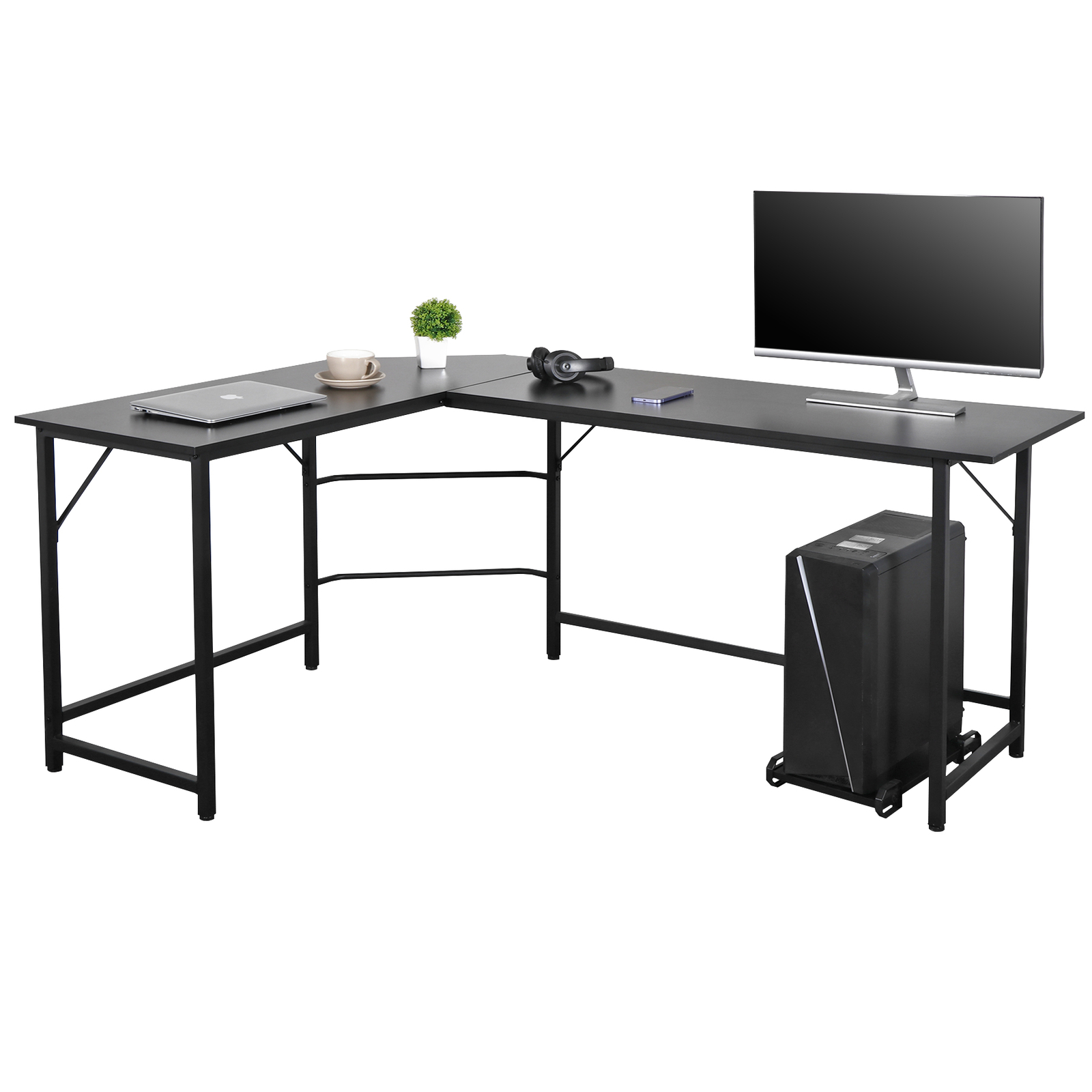 66" L-Shaped Computer Desk Large Workstation Home Office PC Stand Modern gallery
