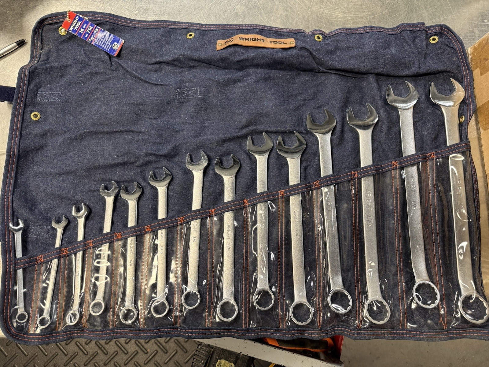 VINTAGE WRIGHT TOOL Combination Wrench Set 14 Piece SAE 714 NEW OLD STOCK USA gallery