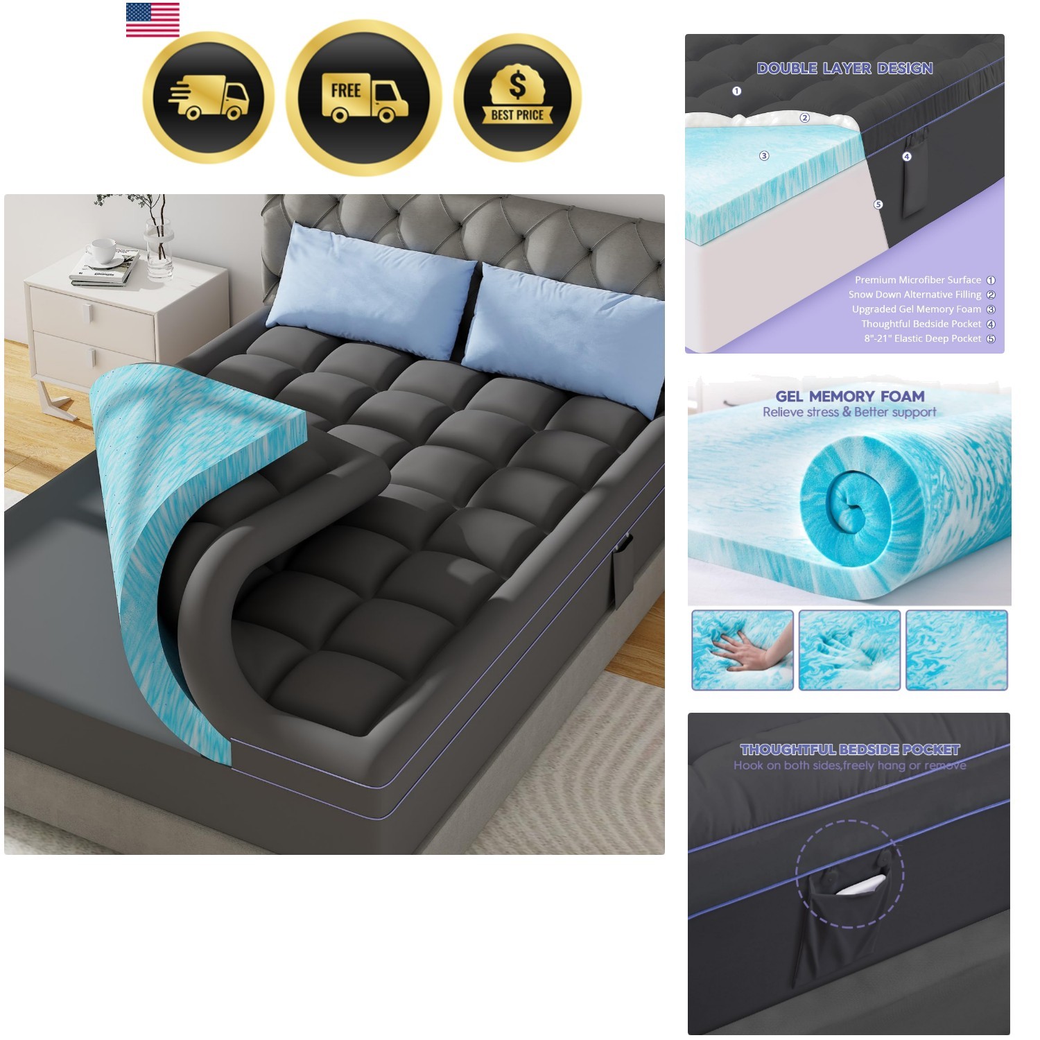 3 Inch Dual Layer Memory Foam Mattress Topper Twin, 2 Inch Memory Foam Plus 1... gallery