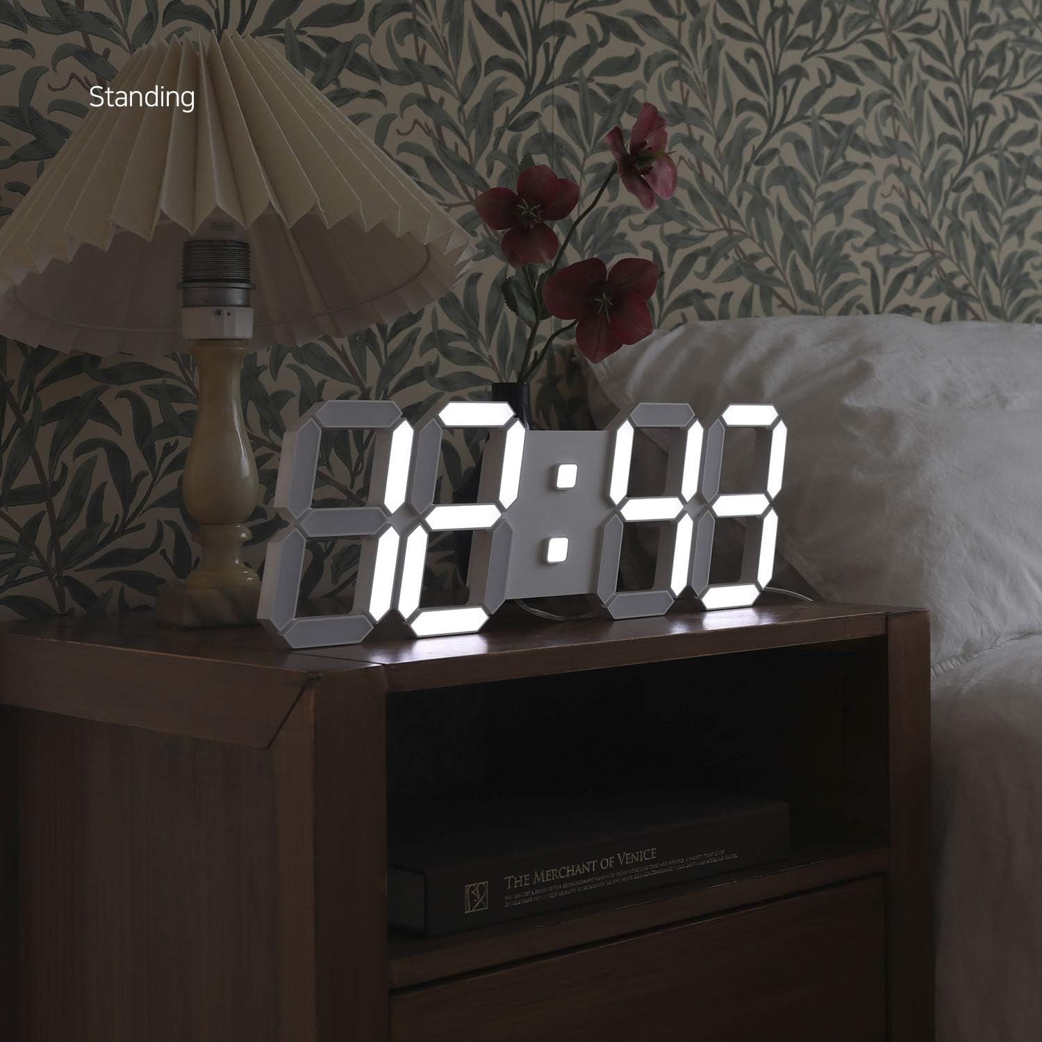 3D LED Digital Alarm Clock 8.5" — Auto-Dimming, Temp/Date, White Desk Clock gallery