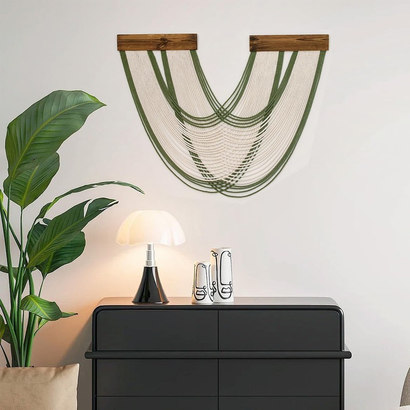 Green Macrame Wall Hanging Macrame Wall Decor, Handmade Beige Yarn Tassel Boh... gallery