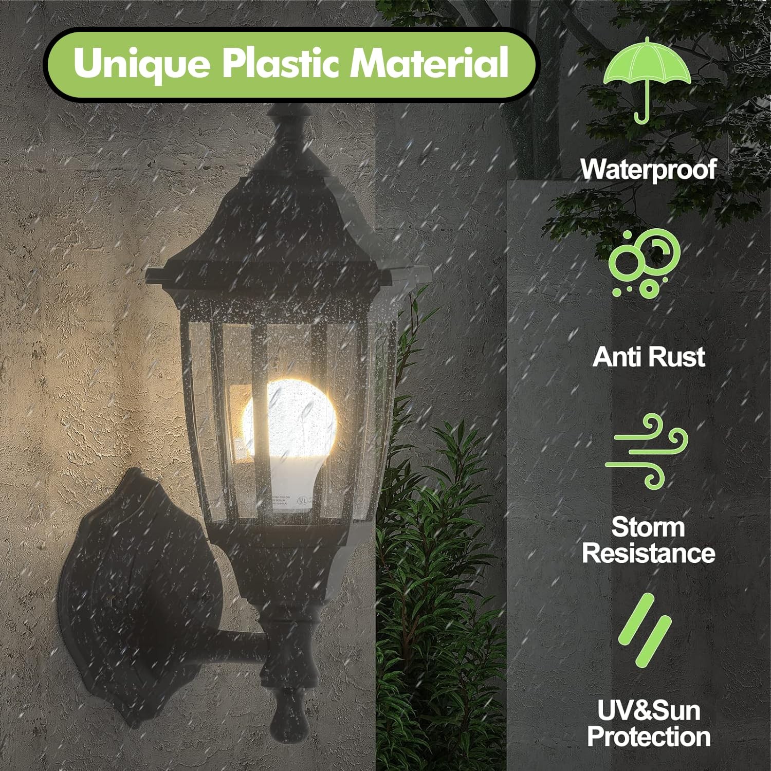 LED Outdoor Wall Light Fixtures, Waterproof Anti-Corrosion, 2 Pack, Black gallery