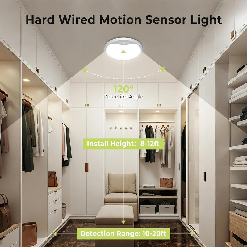 Motion Sensor Ceiling Light Wired, 3000K/4000K/6500K LED Flush Mount Ceiling Lig gallery