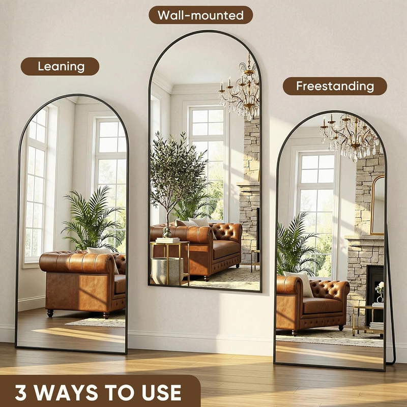 Arched Black Full Length Mirror 76"x34" - Floor & Wall Mount for Any Room gallery