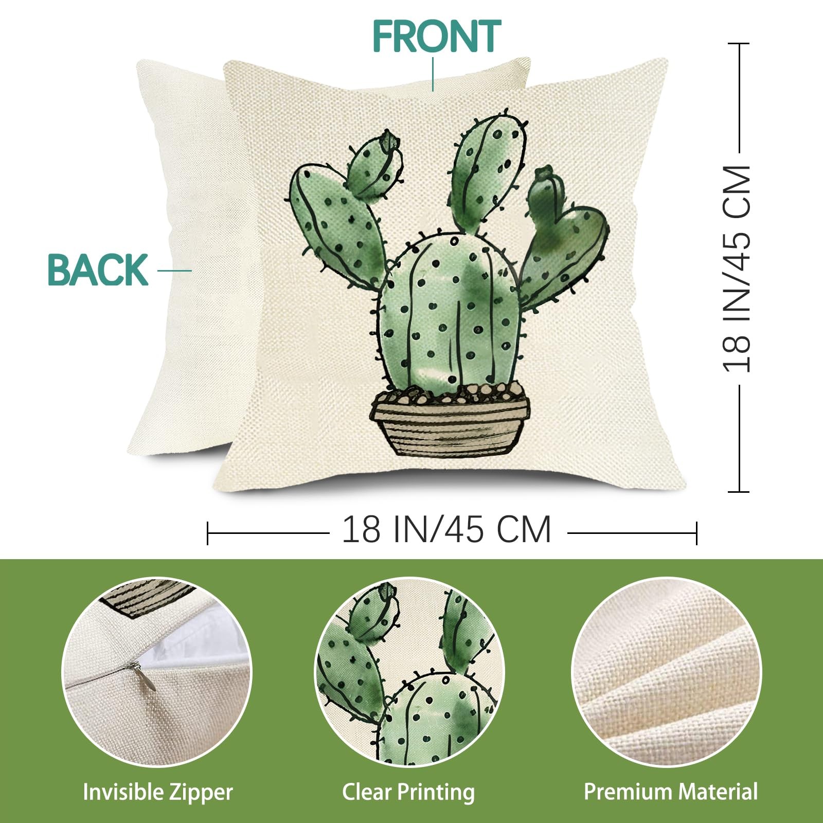 Watercolor Cactus Decorative Throw Pillow Covers 18 x 18 Set of 4, Cacti Dese... gallery