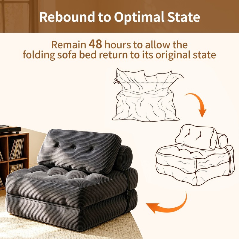 Folding Sofa Bed, Single Floor Sofa Bed Chair, Boneless Design, Soft Corduroy gallery