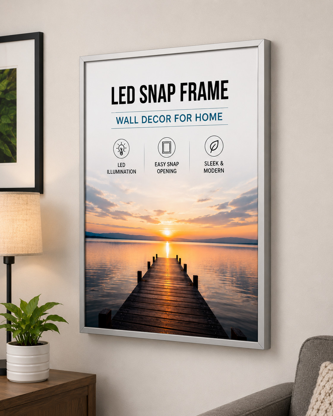 Modern LED Poster Frame, Decorative Lighted Frame, Black or Silver gallery