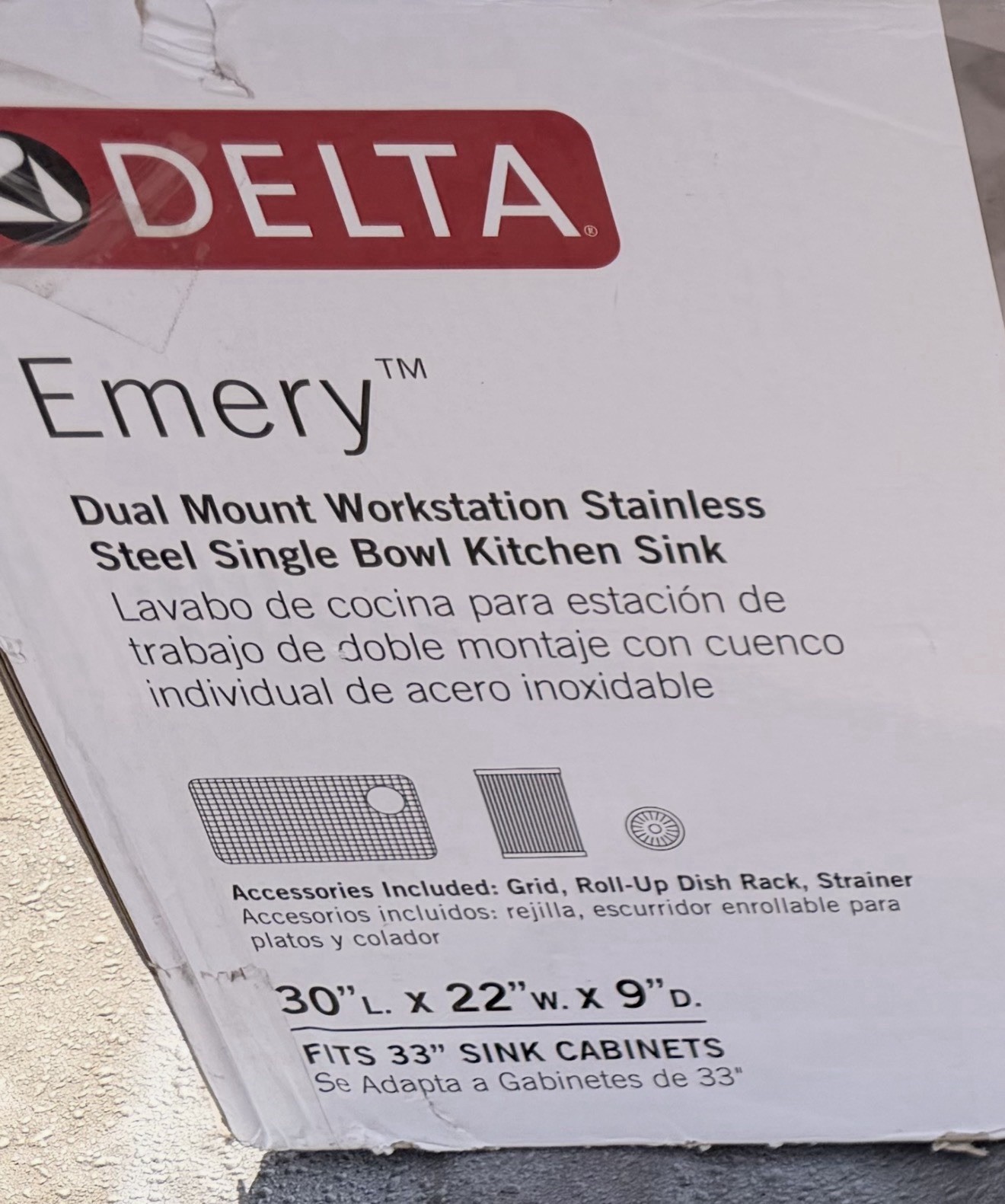 Delta Emery Dual Mount Workstation Ledge SS Single Bowl Sink 30x22 Grid gallery
