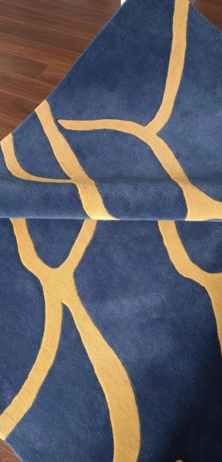 Handmade Navy & Gold Abstract Rug – Modern Tufted Carpet for home decor Rugs gallery