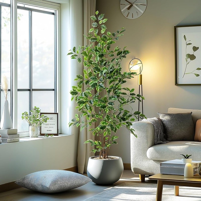 Artificial Ficus Tree Indoor Null Maintenance Lifelike Leaves Decorative Planter gallery