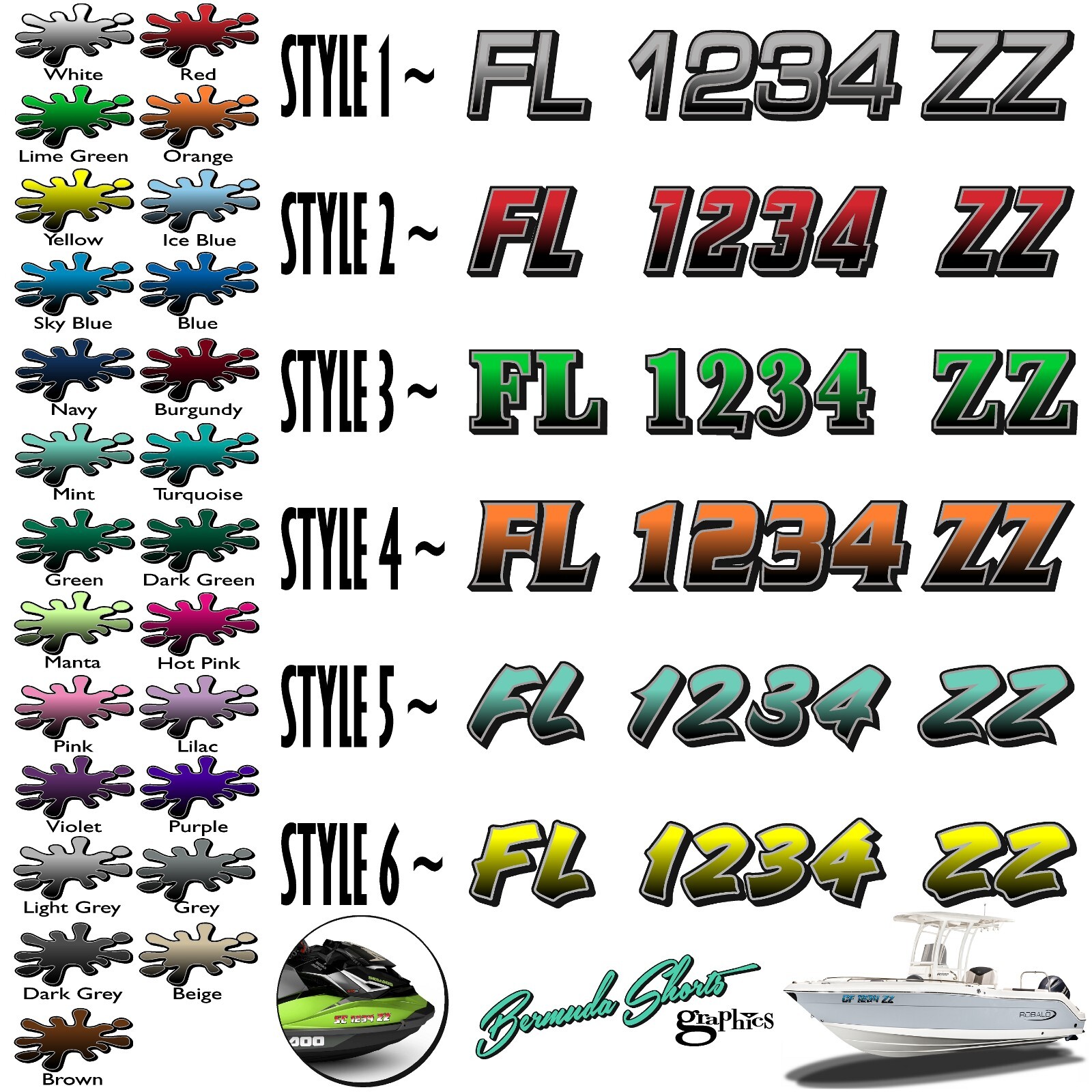 Boat Registration Numbers & Letters 2 Pack Custom 3" Boat & Jetski PWC Stickers gallery