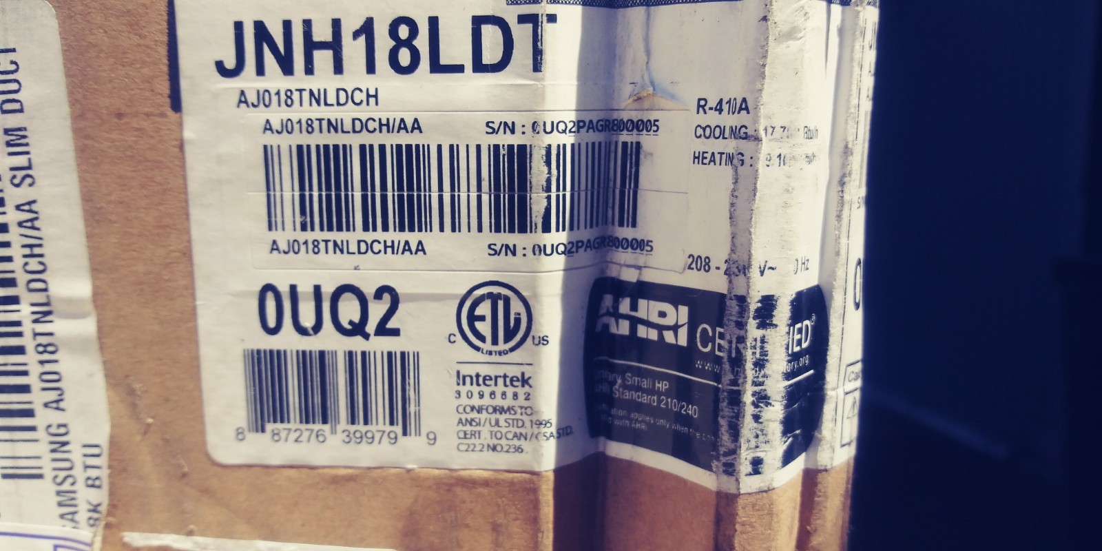 Samsung A/C Split System Indoor Unit Slim Line 18,000Btu JNH18LDT AJ018TNLDCH/AA gallery
