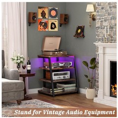 Adjustable Audio Tower Rack with LED Lights and Power Strips