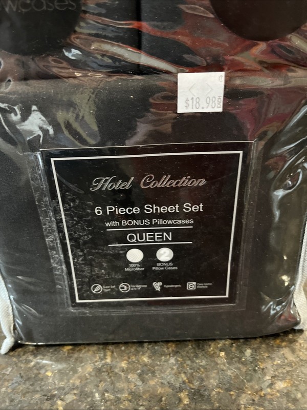 Hotel Collection Microfiber Wrinkle Free Queen Black Bed Sheet Set 6 Pc NWT (LS) gallery
