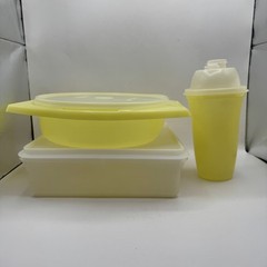 Tupperware Food Storage Set 3pc Yellow Sheer Rectangular Round Shaker Vintage