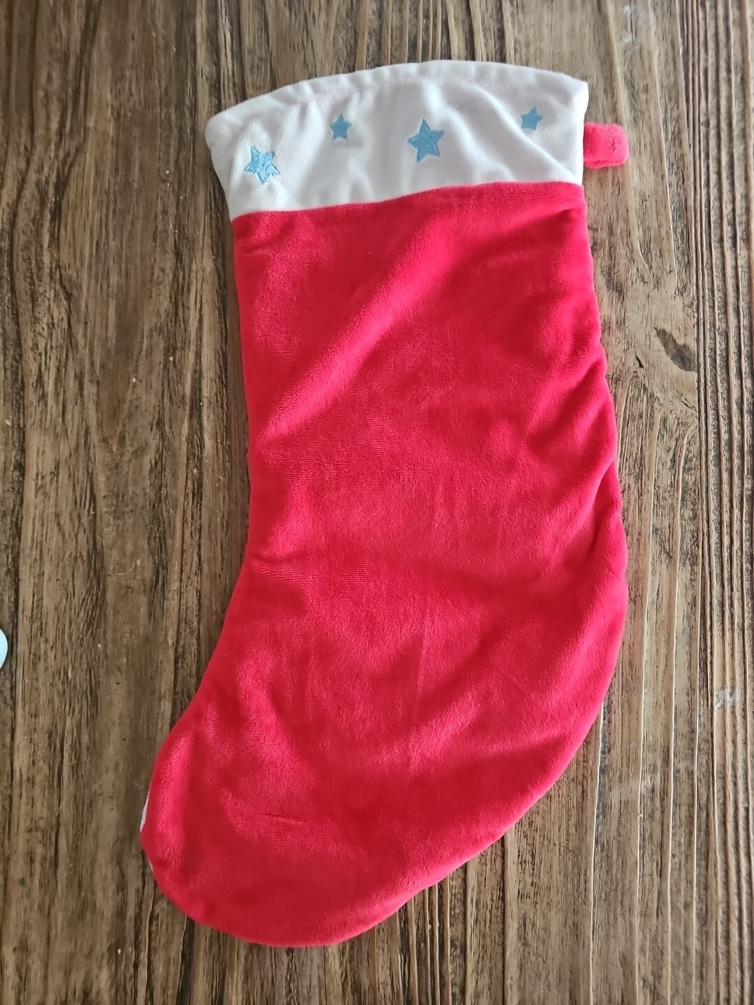 1st Christmas Stocking 47cm POCKET Blue Stars Red White Plush gallery
