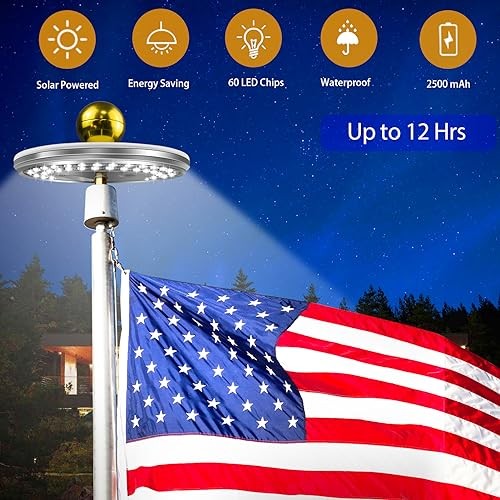 Solar Flag Pole Light, 60 LEDs Flag Pole Light Solar Powered, 1800 Lumen, White gallery