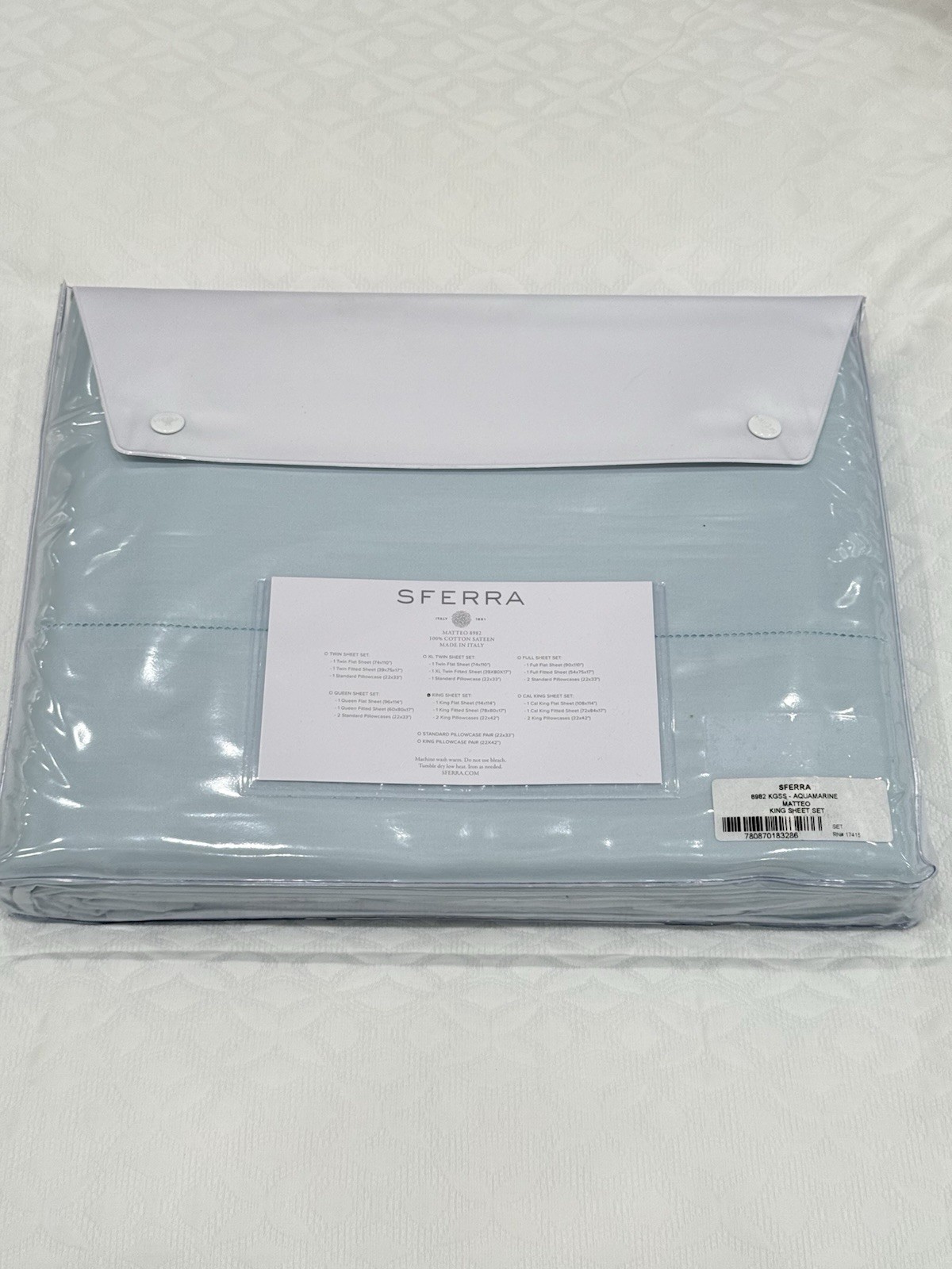 SFERRA MATTEO 4 PIECE KING SHEET SET SATEEN AQUAMARINE MADE IN ITALY gallery
