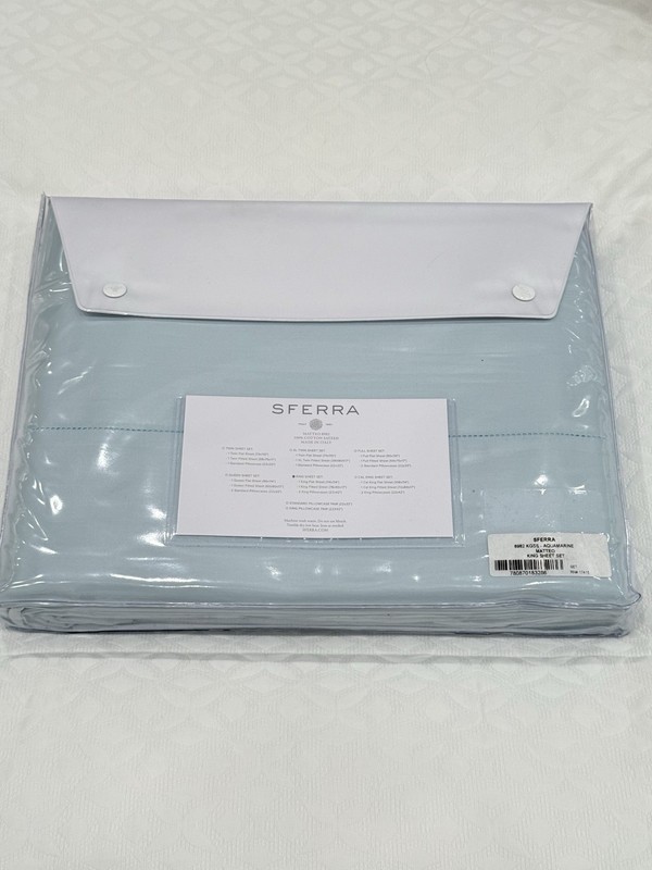 SFERRA MATTEO 4 PIECE KING SHEET SET SATEEN AQUAMARINE MADE IN ITALY gallery