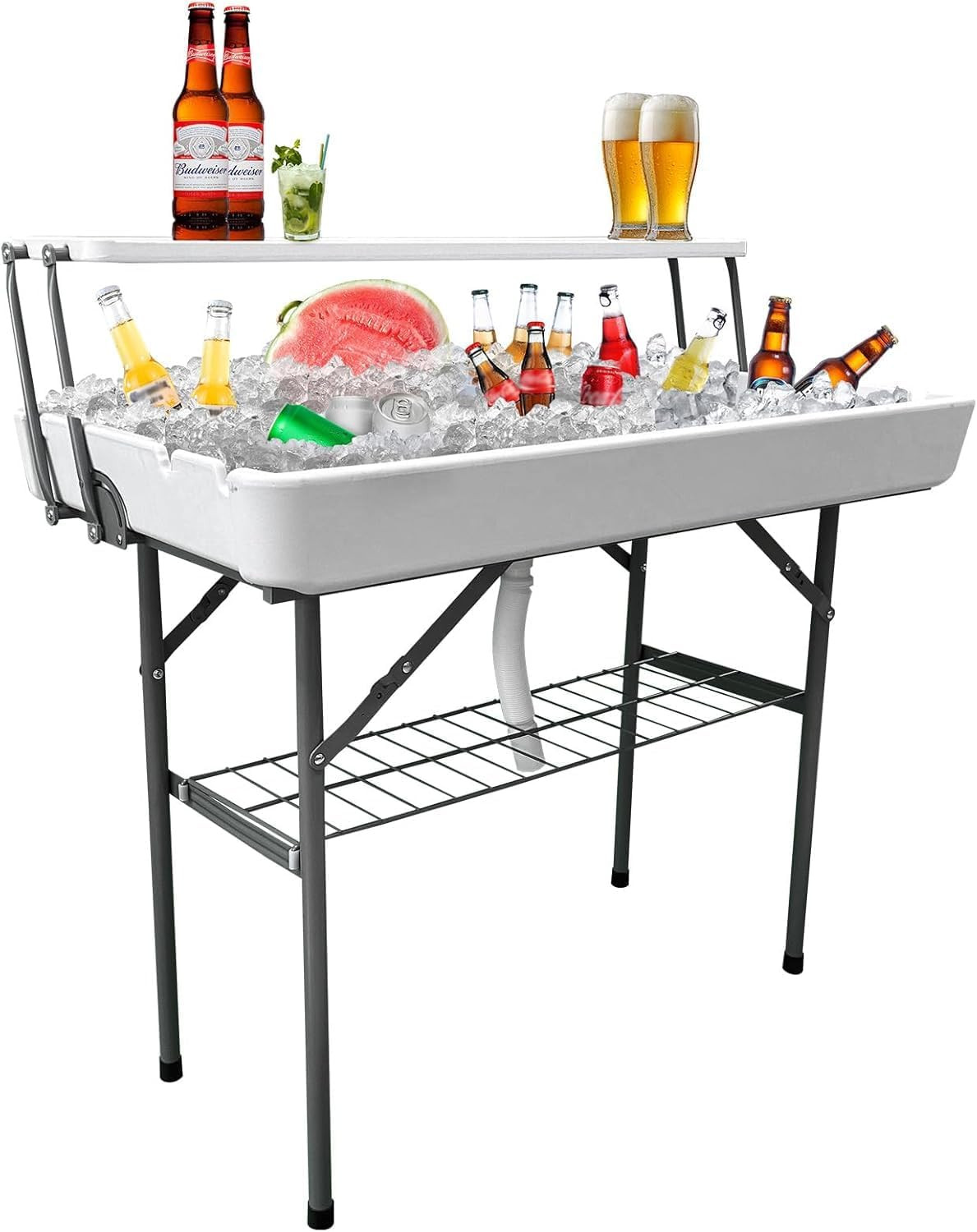 2 Tiers Ice Cooler Table with Storage Rack & Drain Hose, Foldable Patio Cooler T gallery