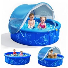Foldable Kiddie Pool with Canopy and 20 Ocean Balls: 47in for Baby Toddler