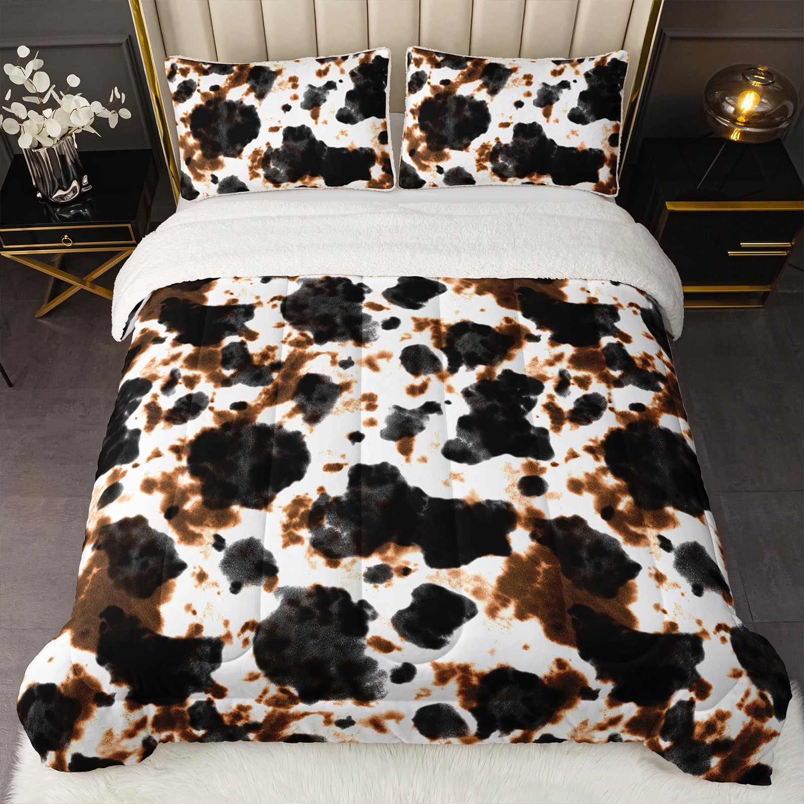 Nttopship Cow Fur Print Comforter Set Twin Sizeblack And Brown Cowhide Bedding gallery