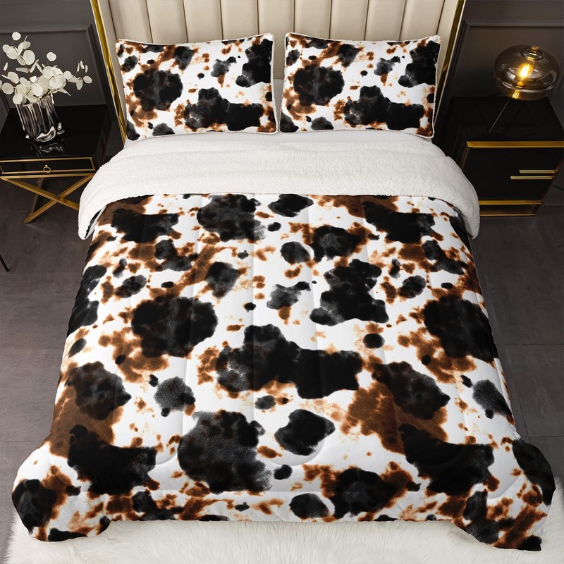 Nttopship Cow Fur Print Comforter Set Twin Sizeblack And Brown Cowhide Bedding gallery