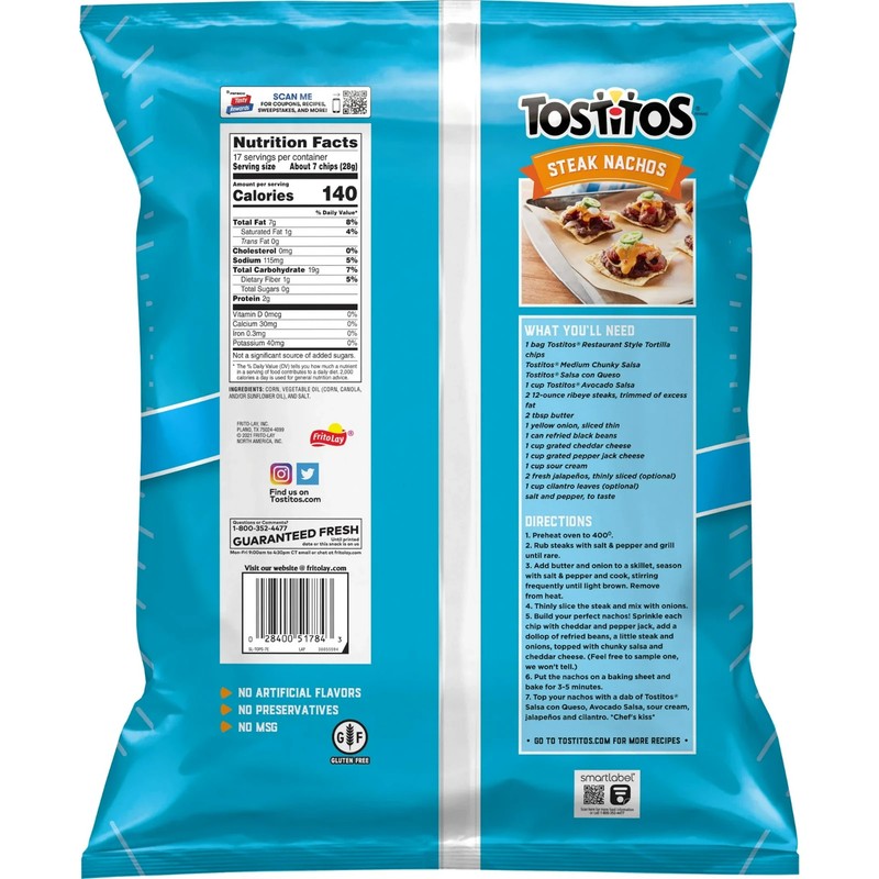 (2 Pack)Tostitos Restaurant Style Original Tortilla Chips – 17 oz Party Size Bag gallery