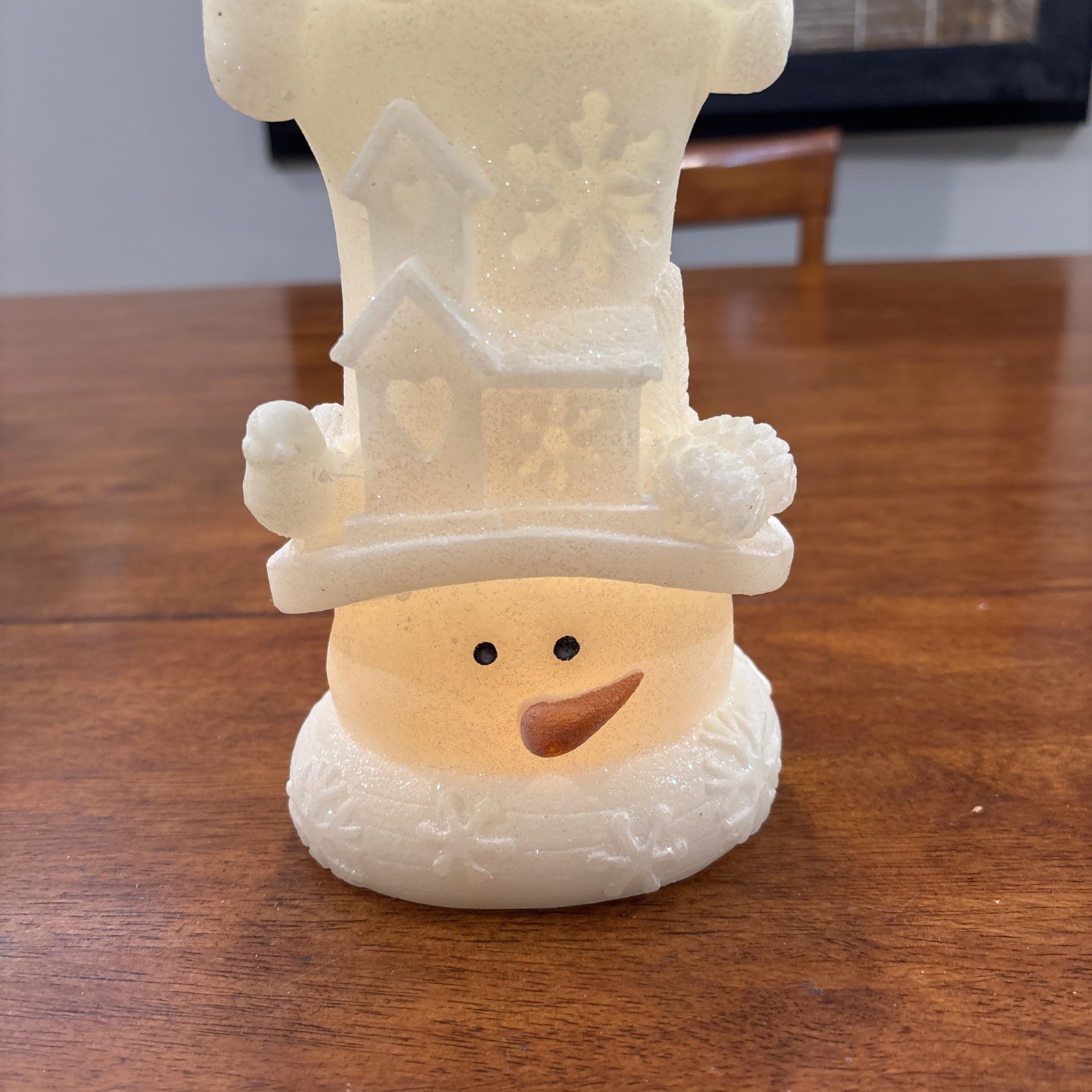 Hallmark Flameless Glitter Snowman Flickering Candle - works 2 AA Batteries gallery
