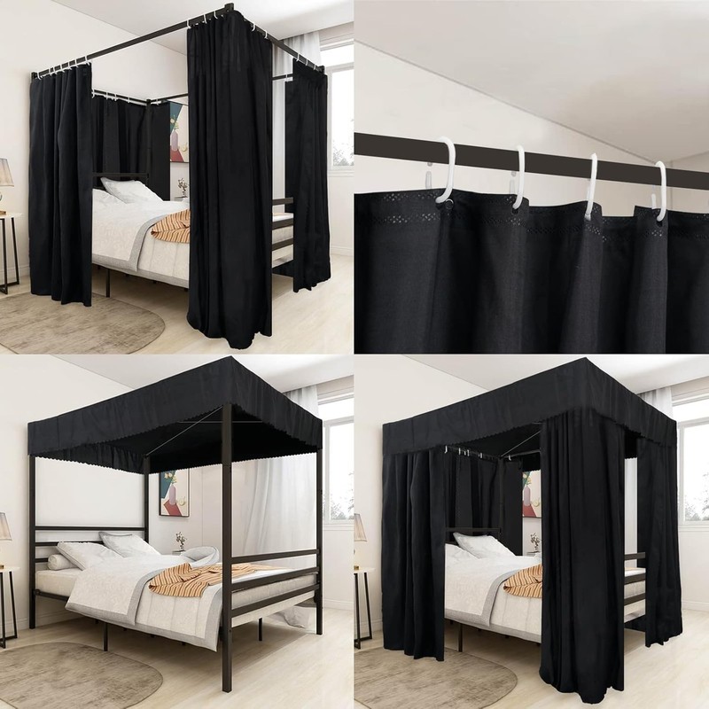 Black Canopy Bed Curtains - 4 Corner Post Bed Curtains Canopy 75"L x 39"W x 75"H gallery