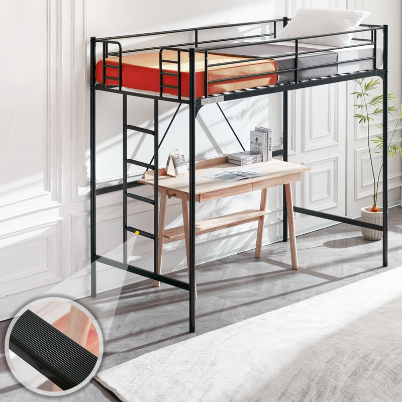 Twin Size Loft Bed with Removable Ladder High Guardrail Metal Frame for Teens gallery