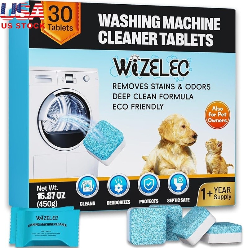 Washing Machine Cleaner Tablets 30 Pack Septic Safe Pet Odor Removal Easy Use