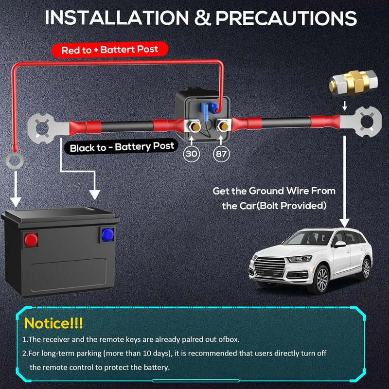 Side Post Remote Battery Disconnect Switch 12V, 250A, Upgrade Prevent Battery Dr gallery