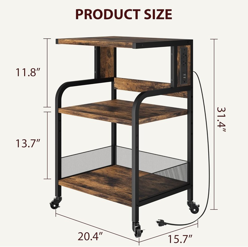 3-Tier Large Printer Stand Industrial Rolling Printer Cart W/ Adjustable Shelf gallery