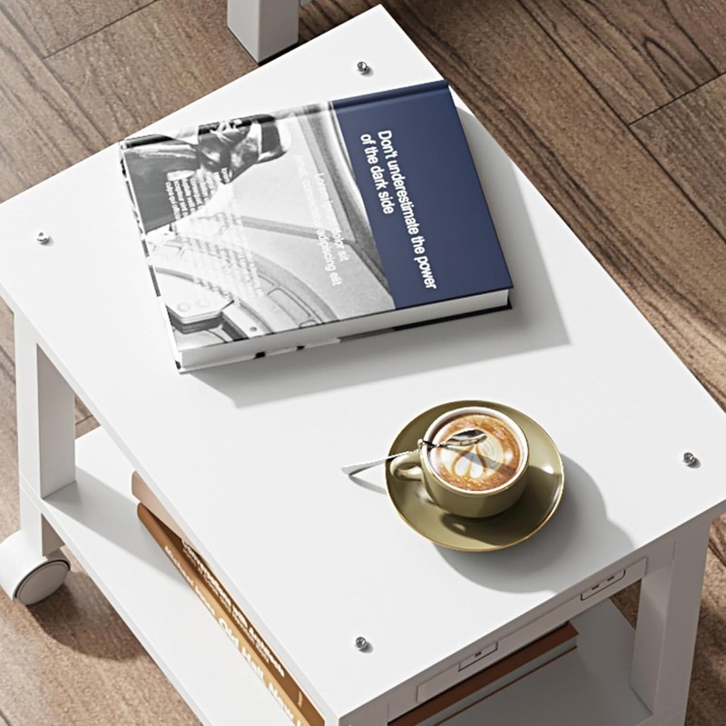 Mobile Printer Cart with Power Outlets & Locking Wheels - Modern White Design gallery