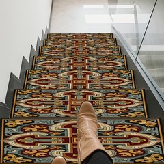 Vintage Geometric Pattern Printed Stair Treads, Easy to Clean, Non-slip and We