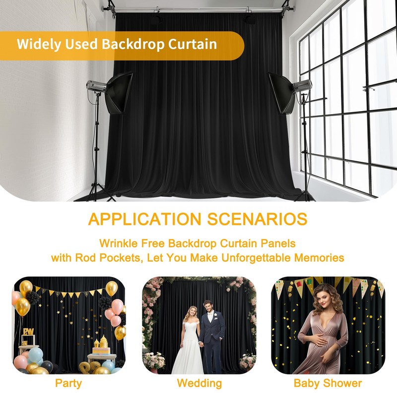 10 FT x 10 FT Black Backdrop Curtain - Polyester Photography Backdrop Drapes ... gallery
