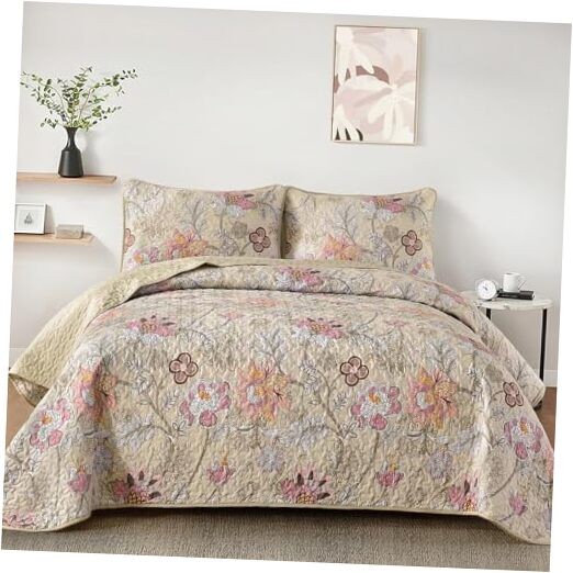 Floral Quilt Set Size Botanical Bedspread Bedding Sets Soft King Khaki gallery