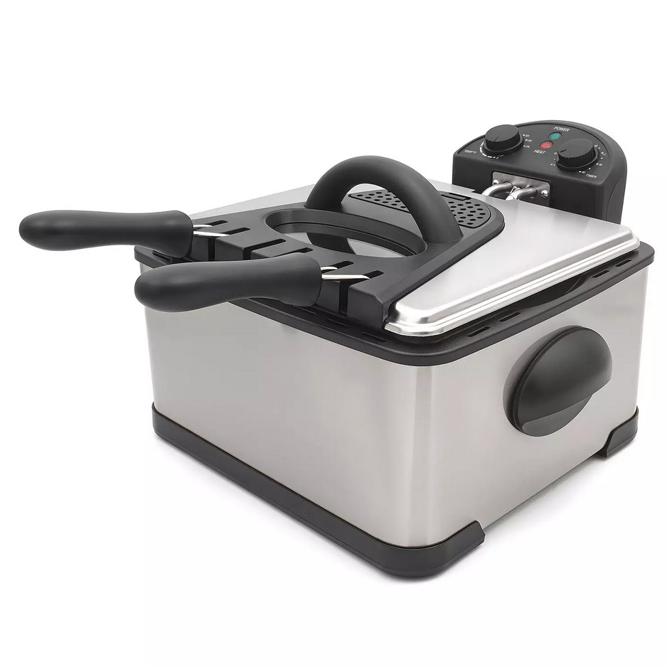 4QT Dual Deep Fryer with 3 baskets, Timer and Temp Knobs. 1700 W gallery